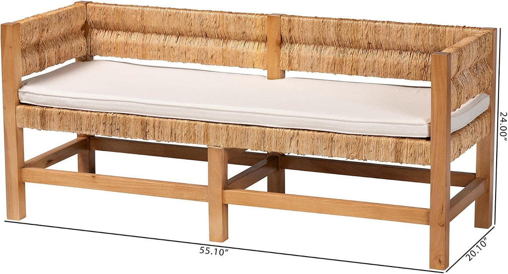 Bali & pari Ismael Accent Bench - Handwoven Seagrass Accent Seating with Mahogany Wood Frame, Raised Back Bench for Entryway or Living Room