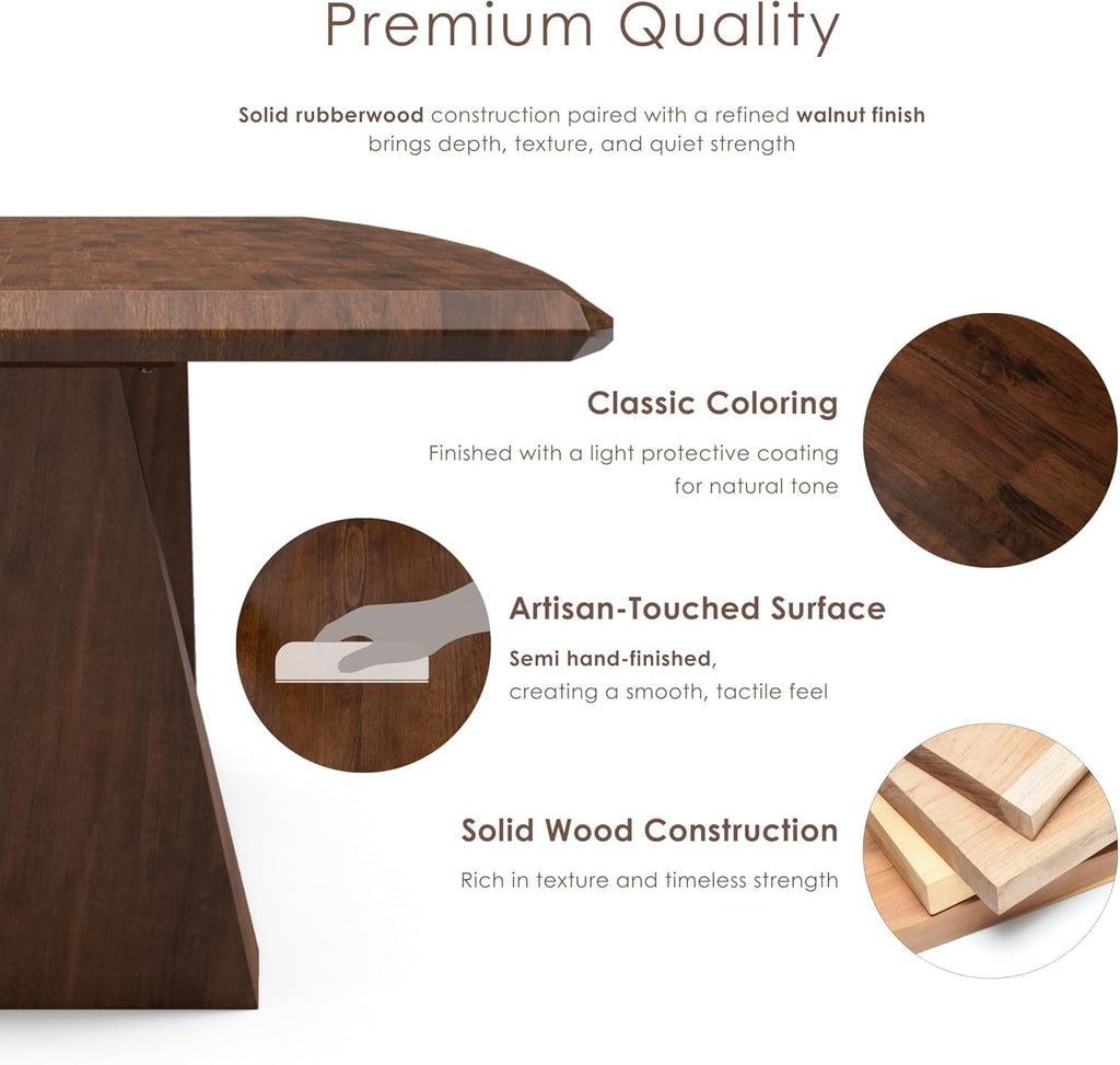 Furniture of America Nazaen III 82.5" Mid-Century Modern Solid Wood Live Edge Dining Table with Steel Support, Walnut Finish, Seats 4–6