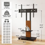 TVON Heavy Duty Rolling TV Stand for 55-100 inch Large Screens | Supports up to 172 lbs (150 lbs TV + 22 lbs Shelf), Mobile TV Cart with Wooden Base and Alloy Wheels, Black and Walnut