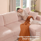 GOSUHI 113" L-Shaped Cloud Couch, Modular Sectional, Deep Seats, Pink | Pocket Spring Cushions, Oversized 3-Seater, Right Facing Chaise, Corduroy Upholstery Couches for Living Room