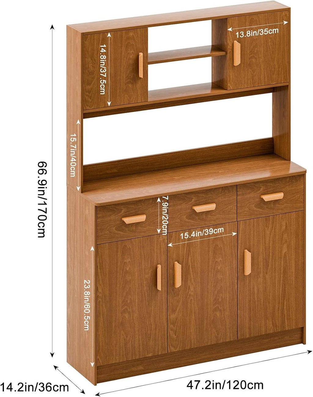 Talent Star Pantry Cabinets for Kitchen Storage, Freestanding Hutch Cabinet with Buffet Cupboard, Utility Pantry with Microwave Stand, Household Wall Tall Sideboard with 3 Drawers Ebony