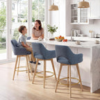 Zesthouse Swivel Counter Stools Set of 4, Wooden Counter Height Bar Stools | 26" Farmhouse Counter Stools with Back & Arm, Upholstered Linen Fabric Barstool with Solid Wood Leg, Blue Island High Chairs