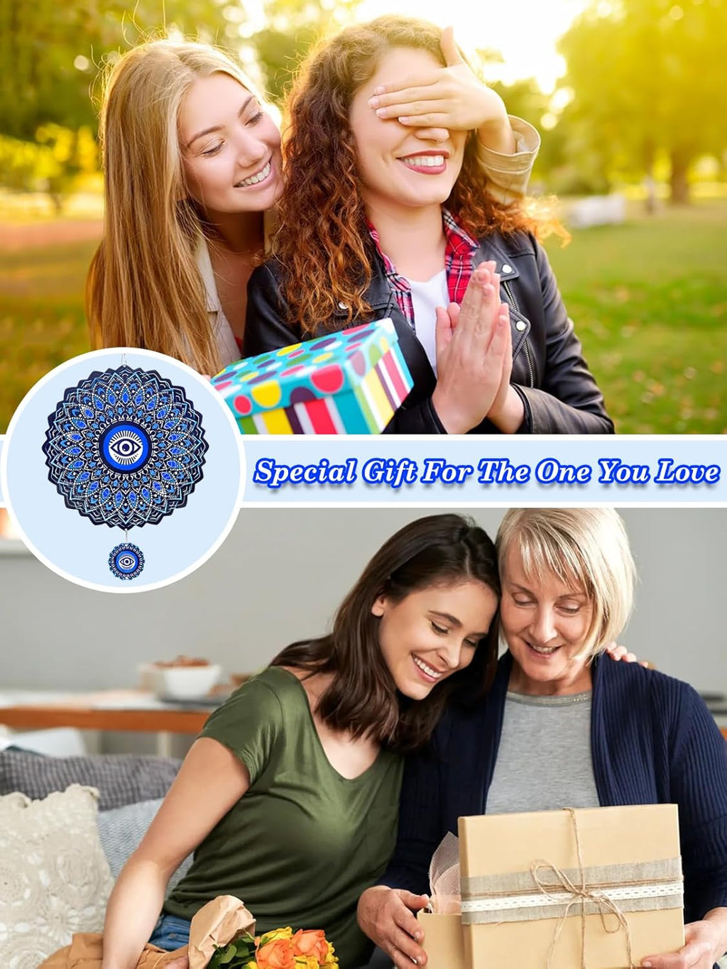 Evil Eye Wind Spinner-3D Metal Hanging Wind Spinners, Perfect Ornament Gifts for Women/Men, 12 Inch Spinfinity Wind Spinner for Outdoor & Indoor Decorations, Yard Art, Garden Decoration