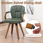 Swivel Dining Chairs Set of 2 Mid Century Modern Green Faux Leather Upholstered Kitchen Chairs with Bentwood Frame Armrests Side Chairs,Comfortable Ergonomic Wood Accent Chair No Wheels