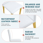 55" White Dining Table Set for 4, Modern Dining Table Set for 4, White Glossy Table with White Faux Leather Chairs, Gold Metal Frame Breakfast Table Set for 4 Ideal for Dining Room,Small Space