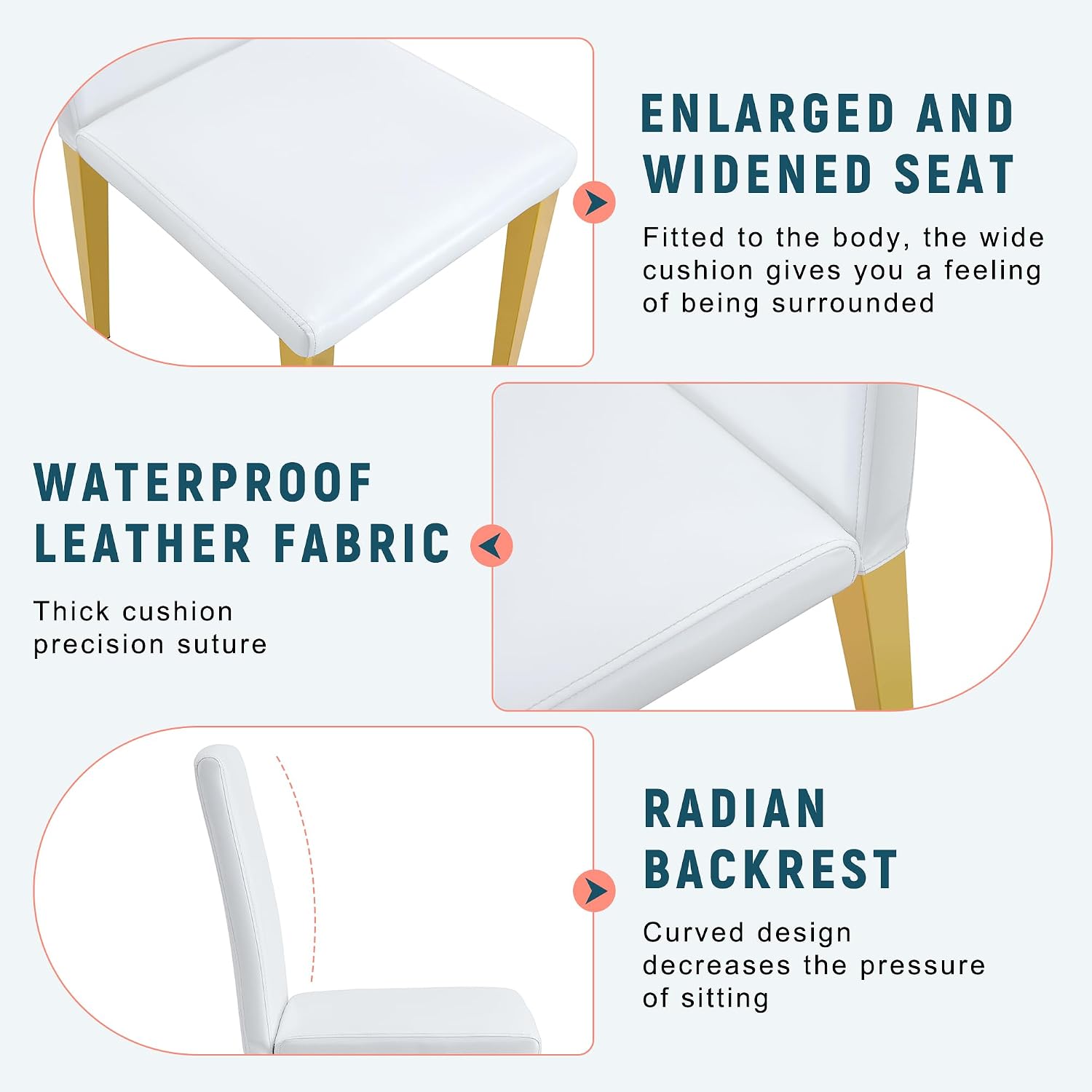 55" White Dining Table Set for 4, Modern Dining Table Set for 4, White Glossy Table with White Faux Leather Chairs, Gold Metal Frame Breakfast Table Set for 4 Ideal for Dining Room,Small Space