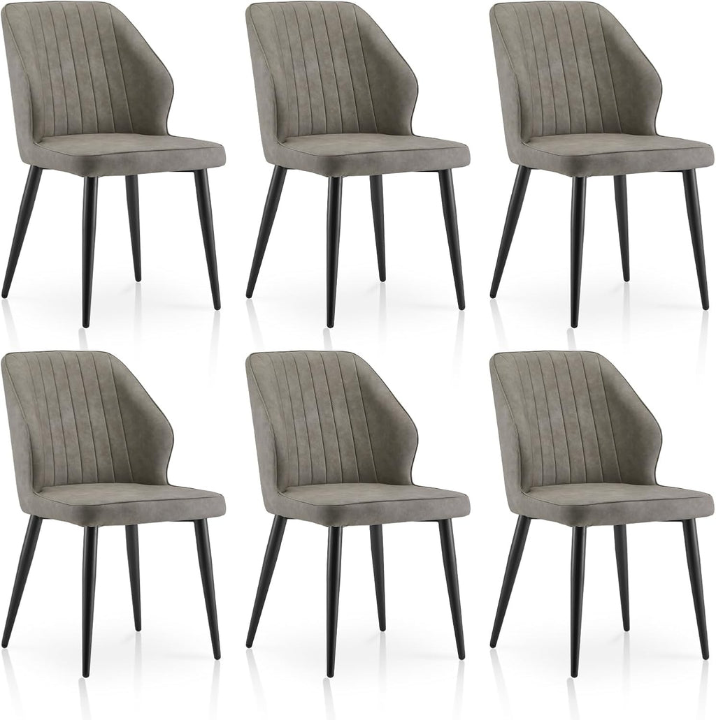 TUKAILAi Modern Dining Chairs Set of 6, Faux Leather Upholstered Kitchen Chairs with Curved Backrest & Metal Legs, Comfy Accent Side Chairs for Guest Reception Restaurant Commercial (Light Grey)