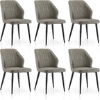 TUKAILAi Modern Dining Chairs Set of 6, Faux Leather Upholstered Kitchen Chairs with Curved Backrest & Metal Legs, Comfy Accent Side Chairs for Guest Reception Restaurant Commercial (Light Grey)