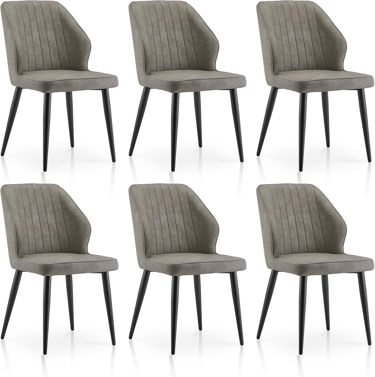 TUKAILAi Modern Dining Chairs Set of 6, Faux Leather Upholstered Kitchen Chairs with Curved Backrest & Metal Legs, Comfy Accent Side Chairs for Guest Reception Restaurant Commercial (Light Grey)