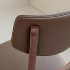 Livinia Bay Dining Chair Set of 2, Solid Malaysian Oak PU Leather Upholstered Cushion Seat, Curved Back Side Chairs (Walnut)