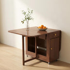 Extendable Drop Leaf Folding Dining Table with 2 Hidden Storage Drawers and 4 Wheels, No Assembly Required Space Saving Table for Small Spaces, Living Room & Kitchen (59.06 inch Table & 8 Chairs)