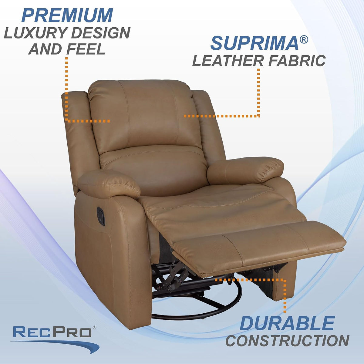 RecPro Charles Collection | 30" Swivel Glider RV Recliner | RV Living Room (Slideout) Chair | RV Furniture | Glider Chair (Toffee, 2-Pack)
