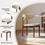 POVISON Modern Dining Chairs Set of 4, Armless Cotton Linen Dining Chair Set with Sackcloth Cushions and Dark Walnut-Coloured Ash Wood, Pre-Assembled Design