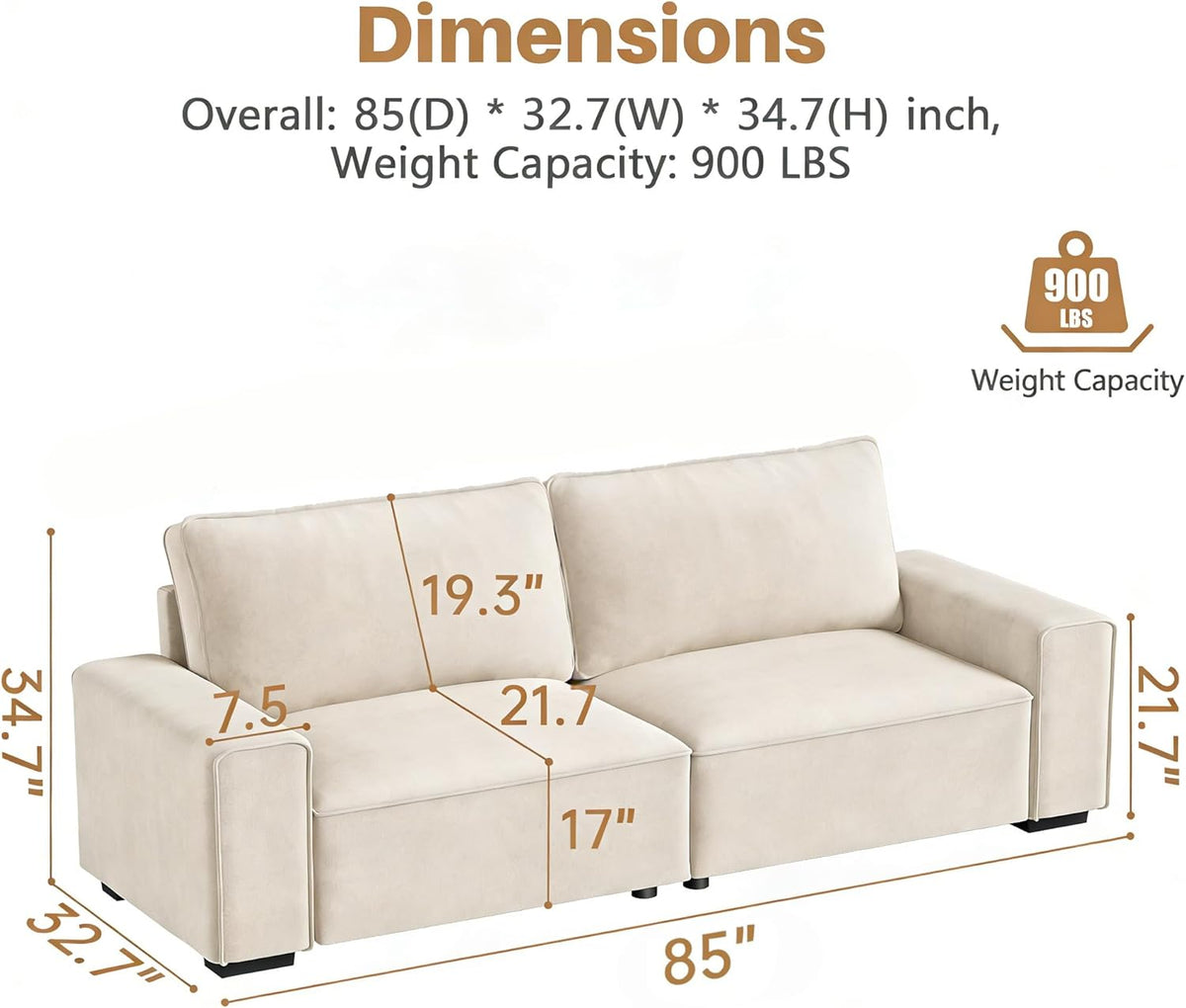 Vesgantti 85'' Chenille Couch for Living Room, 3 Seater Comfy Sofa with Wide Armrest, Thick Spring Cushions, Modern Cloud Couch for Apartment, Office, Bedroom, Small Space, Beige