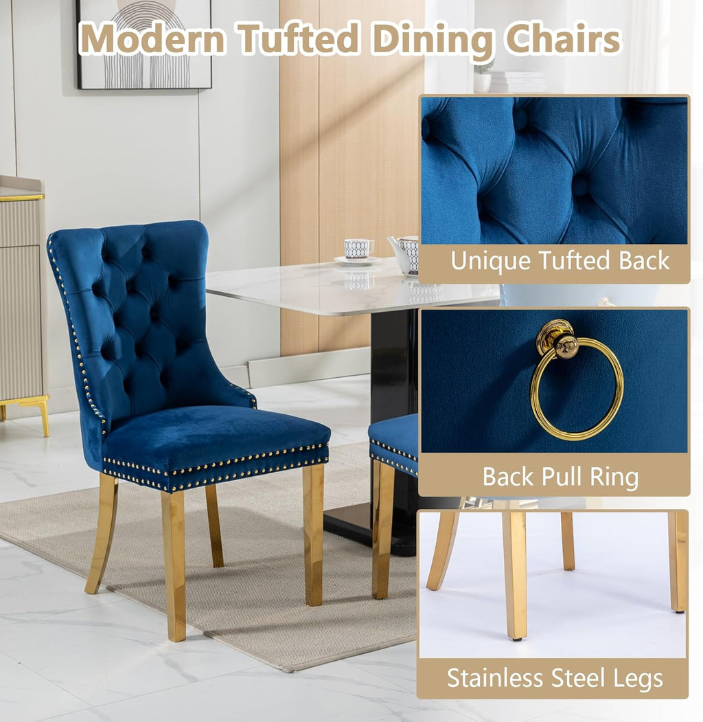 Henf White Gold Faux Marble Dining Table Set for 6, Modern 7-Piece Dining Table Set with 6 Upholstered Chairs, 68" Large Long Marble Kitchen Dining Room Table and Chairs with Stainless Steel Base