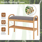 Giantex Shoe Bench with Flip-Top Storage, Bamboo 2-Tier Entryway Bench with Padded Cushion, Shoe Rack Bench for Hallway, Closet, Foyer, Living Room, Bedroom, Mudroom (with Flip-Top Storage)