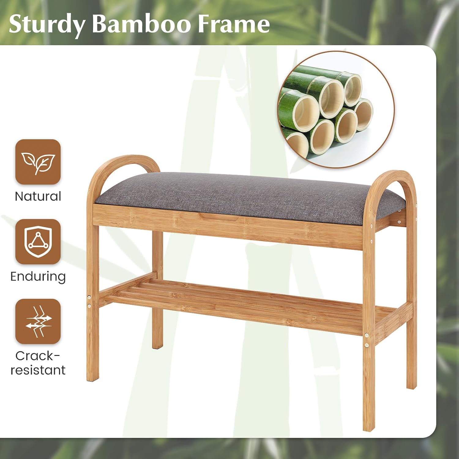 Giantex Shoe Bench with Flip-Top Storage, Bamboo 2-Tier Entryway Bench with Padded Cushion, Shoe Rack Bench for Hallway, Closet, Foyer, Living Room, Bedroom, Mudroom (with Flip-Top Storage)