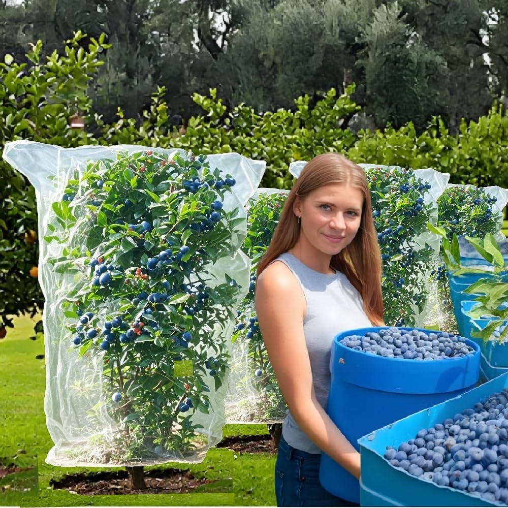 Bird Netting for Blueberry Bushes - Garden Netting Pest Barrier with Drawstring Tomato Protective Cover Garden Plant Netting for Cicadas Vegetables 4P (2.6x3.3 FT)