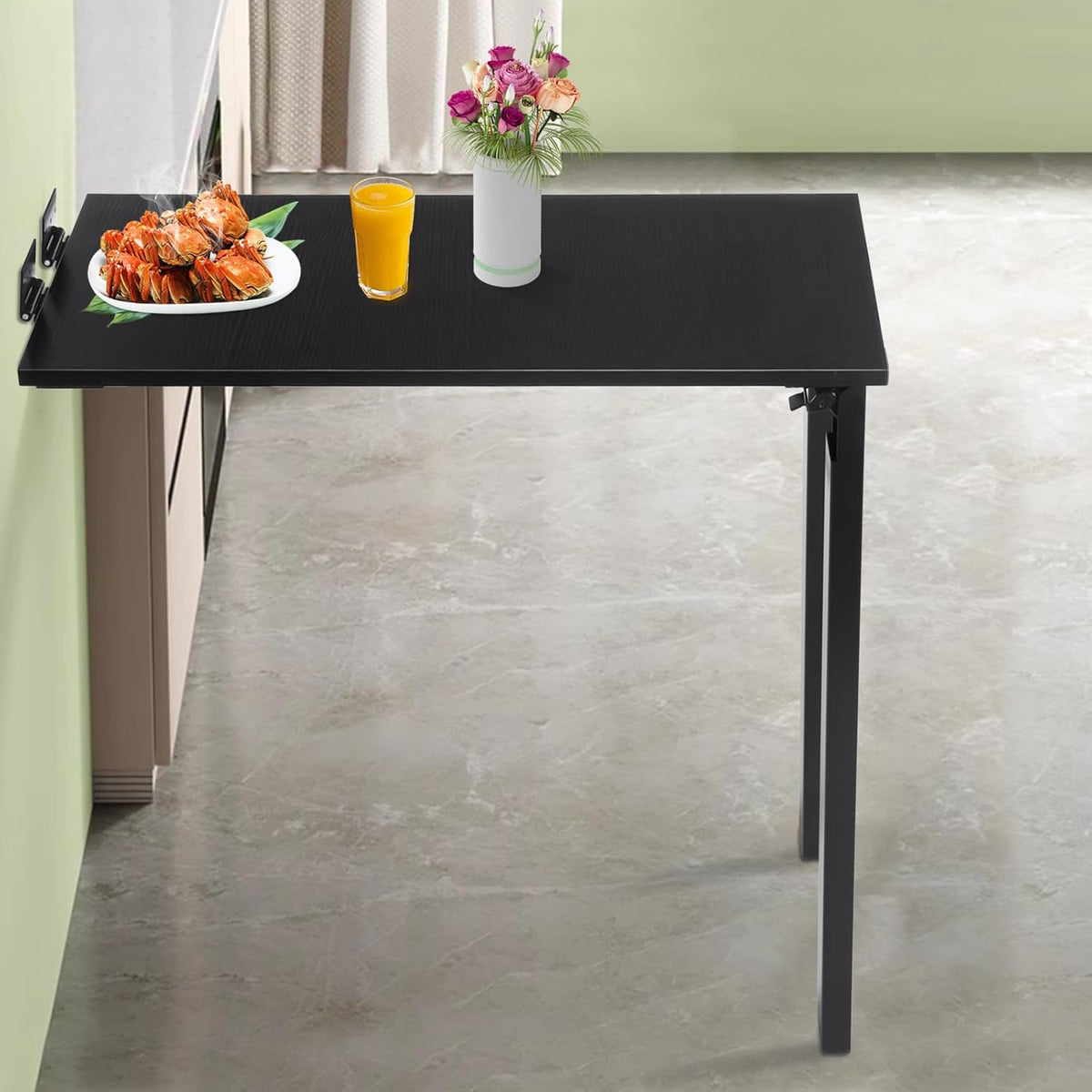 Folding Dining Table, Wall Mounted Folding Table with Support Legs, 29.52 x 15.75 x 29.13 Inch Sturdy Kitchen Desk, Wooden Desk for Small Space Bedroom Living Room Study Room Lounge Office (Black)