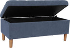 Homepop Home Decor | Tufted Ainsley Button Storage Ottoman Bench with Hinged Lid | Ottoman Bench with Storage for Living Room & Bedroom, Blue Woven