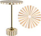 JONATHAN Y Calix 23.5" Round Sunburst Pedestal Drink Table, Light Brown | Modern Art Deco Style, Glossy Gold Metal Candlestick Leg, Ideal For Small Spaces, Living Room Or Bedroom, Spill-Proof Top