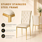 Velvet Dining Chairs Set of 4, Modern Kitchen Chair with Gold Metal Legs, Luxury Upholstered Tufted Dining Room Chairs for Home, Apartment, Living Room - Beige