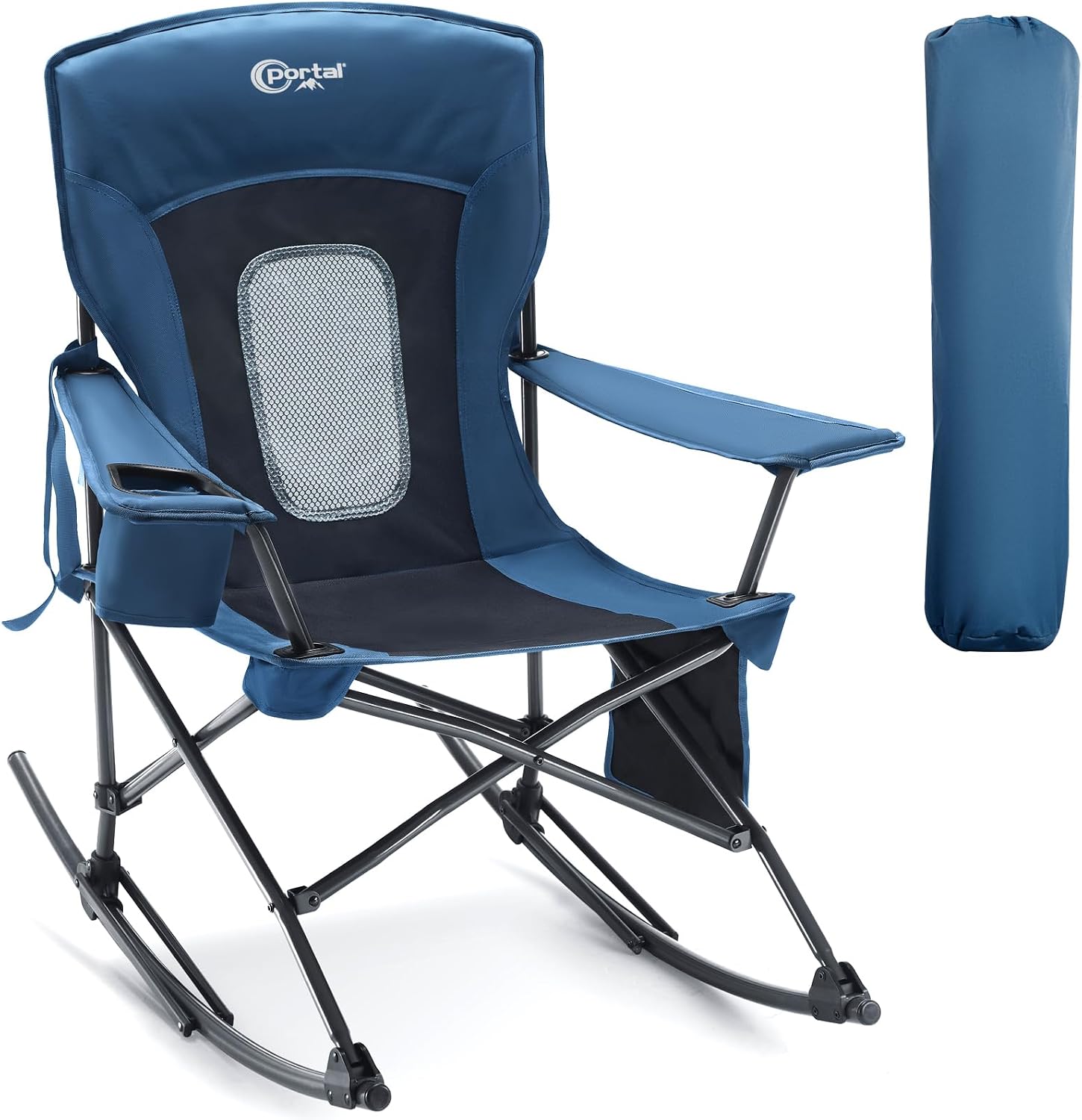 Portal Folding Outdoor Rocking Camping Chair, 350LBS Portable Rocker | 10s Fold, Compact Carry Bag, 24" Padded Back, Cup Holder, Side Pocket, 600D Polyester