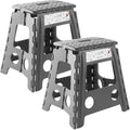 Casafield 16" Folding Step Stool with Handle (Set of 2), Gray - Portable Collapsible Small Plastic Foot Stool for Adults - Use in the Kitchen, Bathroom and Bedroom
