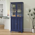 ARTPOWER 72" Freestanding Kitchen Pantry Storage Sideboard, Classical Tall Cabinet with Glass Door and Adjustable Shelves for Kitchen, Livingroom and Dining Room, Navy Blue