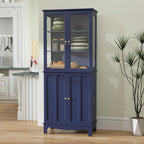 ARTPOWER 72" Freestanding Kitchen Pantry Storage Sideboard, Classical Tall Cabinet with Glass Door and Adjustable Shelves for Kitchen, Livingroom and Dining Room, Navy Blue
