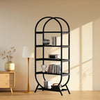 Arched Bookshelf,5-Tier Tall Wide Open Bookshelf,Modern Brown Storage Bookshelves, Freestanding Display Rack Shelving Unit for Office, Bedroom, Living Room, Easy Assembly, Black