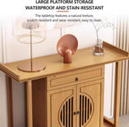 Personal Shrine Meditation Table with Storage Cabinet and Drawer | Pedestal Offering Stand Prayer Table, Sturdy Structure, For Living Room, Office(Brown,100cm/39.3in)