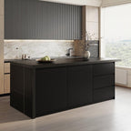 homary Kitchen Island with Storage & Wine Rack, 72" Modern Black Kitchen Cabinet with Wood Top, Large Fixed Island with 3 Drawers & 6 Adjustable Shelves, Without Bar Stools