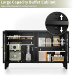 Foreate Sideboard Buffet Cabinet with Glass Door & LED Light, 53.2" Large Buffet Cabinet with Storage & Adjustable Shelf, Farmhouse Sideboard Credenzas Metal Kitchen Buffet, Black