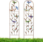 LEWIS&WAYNE 2 Pack Metal Garden Trellis with Colorful Dragonfly 60 Inch High Outdoor Decoration Arched Fence Trellis for Climbing Plants for Patio, Lawn, Yard, Backyard, Wall Brackets