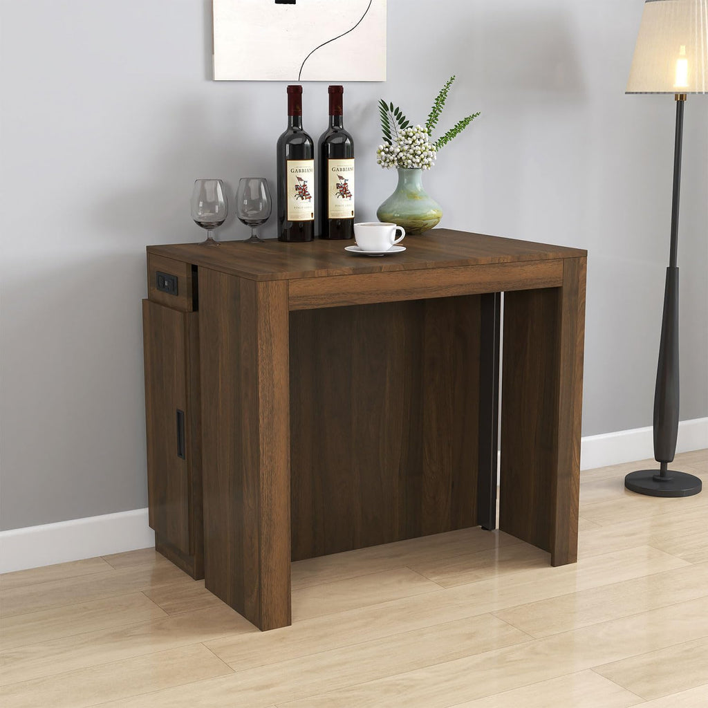 Modern Extendable Dining Table with Built-in Outlet – Seats 2 to 12 People, Space Saving Console to Full-Size Table with 5 Extension Panels & Storage, Kitchen Table for Dining Room, Meeting, Party