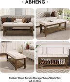 ABHENG Solid Rubber Wood Shoe Bench, Soft Chenille Material Upholstered Seat, 770LB Load Capacity, Multi-Storage for Entryway/Bedroom/Living Room, Vintage Style, 43.3"x15.7"x17.7", White,UASND65W