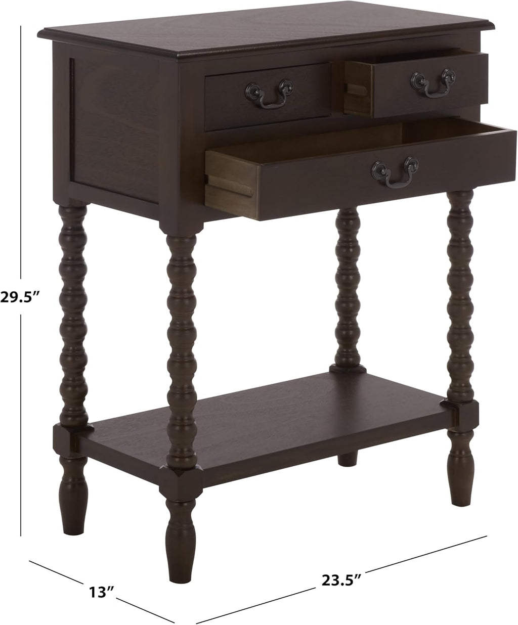 SAFAVIEH Furniture - Athena 3-Drawer Console Table - Dark Chocolate - Solid Wood - Farmhouse Classic Design - Ideal for Entryway, Living Room, Hallway, 23.5" W x 13" D x 29.5" H (CNS5703D)