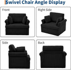 Garvee 39" Modern 360 °Swivel Accent Chair,Large Corduroy Accent Chairs with 2 Pillows,Comfy Upholstered Round Armchair Single Sofa for Living Room,Bedroom,Office,Reading,Black