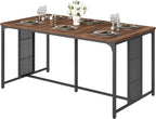 YATINEY Dining Table for 6-8, 63" Large Kitchen Table, Industrial Dining Room Table, Wooden Rectangular Table with Adjustable Feet, for Dinner, Kitchen, Walnut and Black CZ03BH
