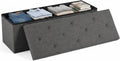 DUMOS 43 Inch Folding Storage Ottoman Bench, Upholstered Ottoman with Storage Holds 660 lbs, End of Bed Foot Rest Stool for Bedroom, Living Room, Entryway, Linen Fabric, Grey