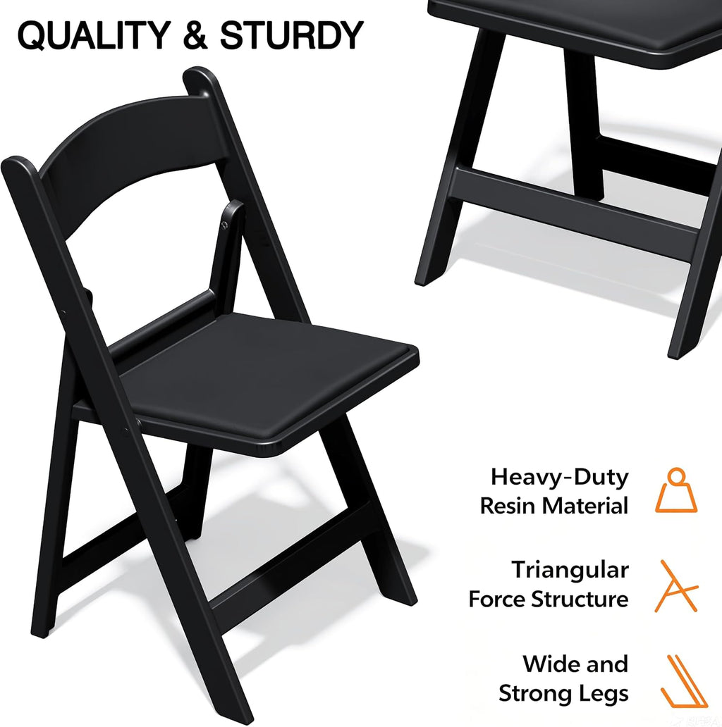 Resin Folding Chairs with Cushion for Wedding, Party, 4 Pack, 660lbs | Black Folding Chairs with Padded, Lightweight Plastic Chairs, Comfortable Foldable Chairs for Picnic, Events, Back to School
