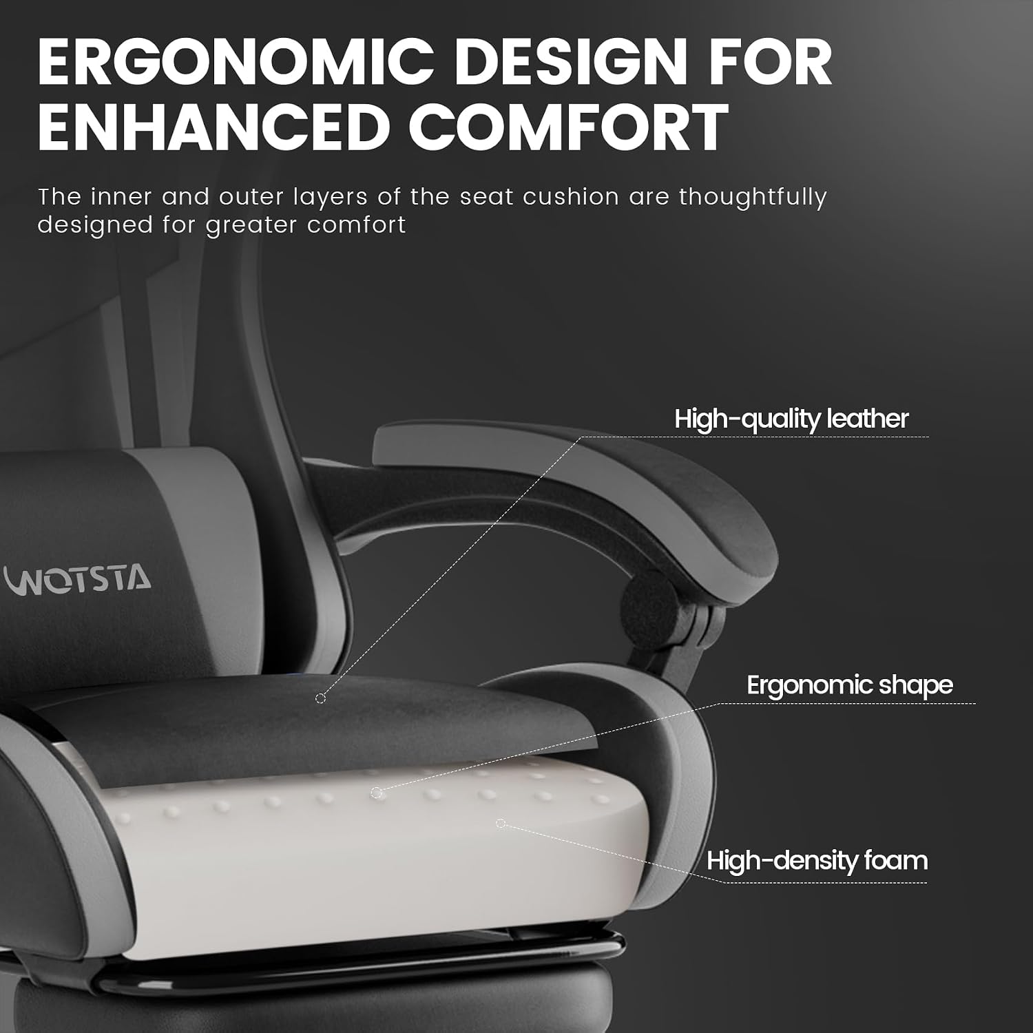 Ergonomic Gaming & Office Chair, Footrest, Racing Design Black/Grey | PVC with headrest,lumbar, Adjustable Height recliner for adults 2D-Linkage Armrests for 300LBS