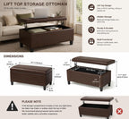 Homebeez 42" Storage Ottoman Bench, Lift Top Faux Leather Storage Bench | with Hidden Compartment, Modern Rectangular End of Bed Bench, for Bedroom Living Room Entryway, Blackened Red