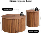 Fluted Round Nesting Coffee Table Set of 2, Mid Century Modern Wood Coffee Table and End Table Set, Minimalist Center Tables Circle Side Table for Living Room, Office(Walnut)