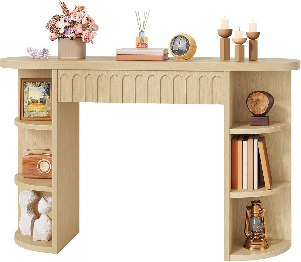 Hoctieon Fluted Console Table with Storage, Entryway Table with Side Storage Shelves, Narrow Sofa Tables Behind Couch, Hallway Tables for Living Room, Entrance, Foyer, Oak
