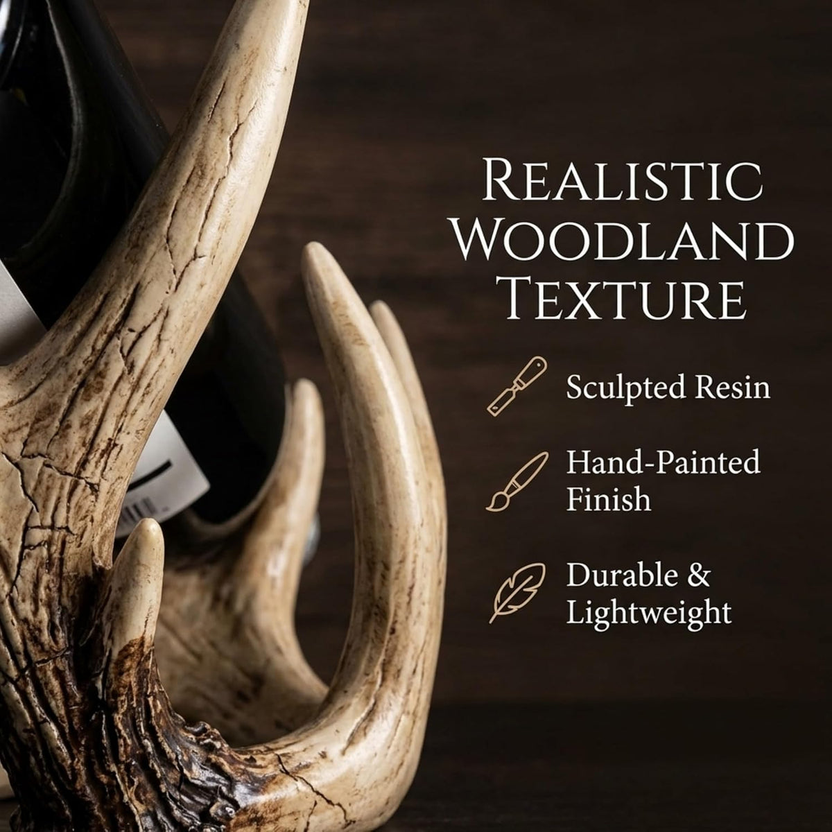 The Bridge Collection Antler Wine Bottle Holder – Rustic Deer Antler Bar and Countertop Decor – Cabin Lodge Wine Display Accent