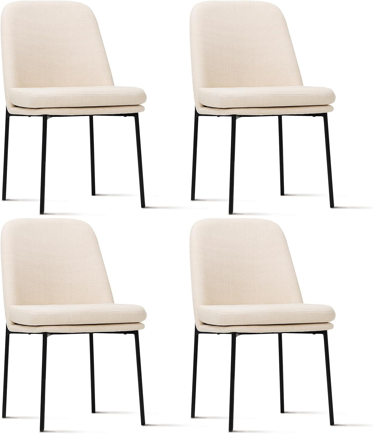 COLAMY Modern Dining Chairs Set of 4, Upholstered Dining Room Chairs Dinner Chair Kitchen Chairs with Curved Back and Metal Legs, Beige
