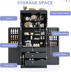 77'' Tall Freestanding Kitchen Pantry, Modern Cupboard Storage with Adjustable Shelves,Door Shelves, Drawers and Wine Racks,for Dining Living Room (Grey-A)