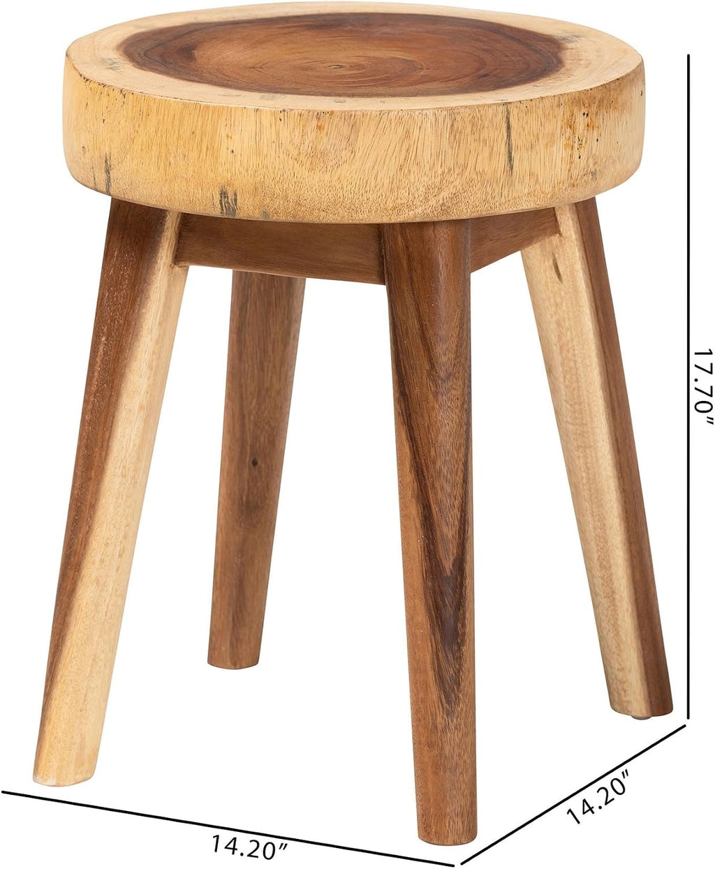 bali & pari Jia Suar Wood End Table - Handcrafted Side Table with Live Edge Round Top and Tapered Legs, Rustic Boho Accent Furniture for Living Room, Bedroom, or Patio